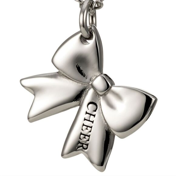 Shields of Strength Stainless Steel Cheer Bow Necklace Romans 8:31 Bible Verse - Picture 2 of 3